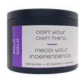 Mbodi 6 oz soy candle ‘Solo Dolo’ in metal tin with Purple label designed for independence and self reflection