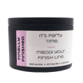 Mbodi 6 oz soy candle ‘Finally Finished’ in metal tin with soft toned pink label designed for celebrating, partying, and enjoying the weekend
