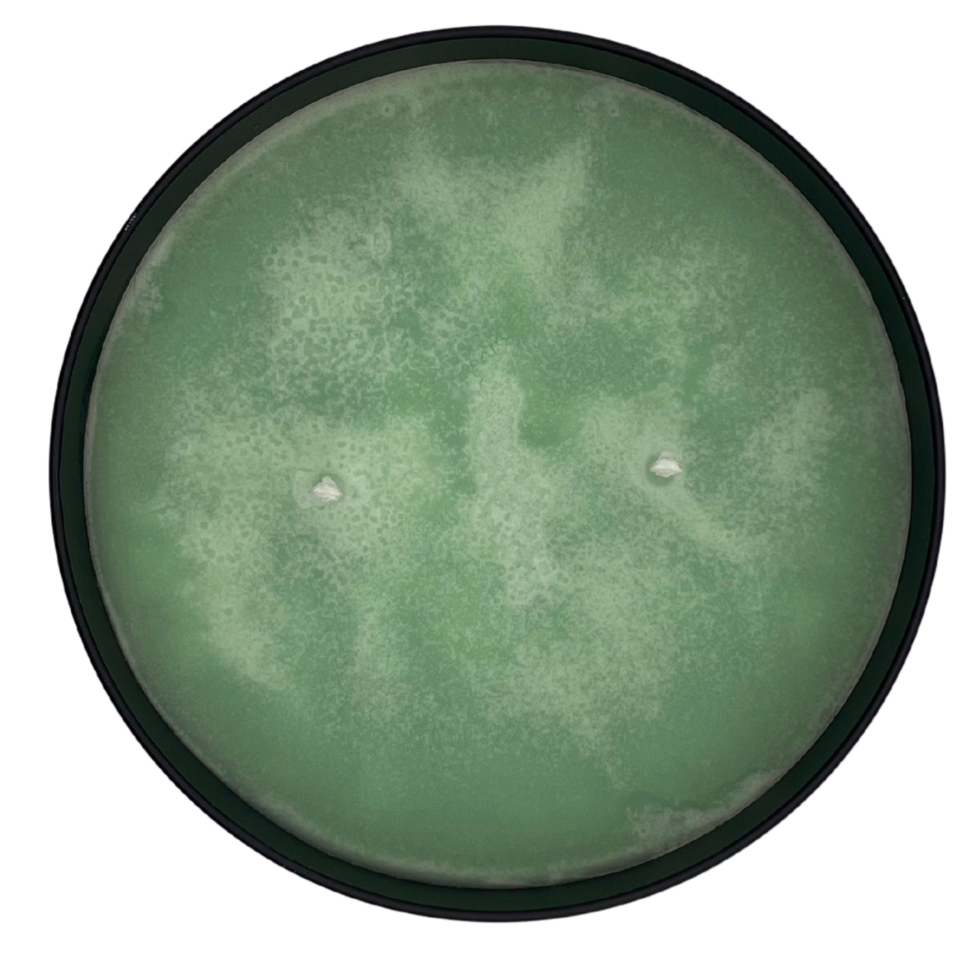 Mbodi 15 oz soy candle ‘Fresh Start’ with soft colored soy wax top view and two wicks designed for renewal, clarity, and a new beginning energy