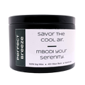 Mbodi 6 oz soy candle ‘Perfect Breeze’ in metal tin with dark green label designed for a fresh, airy atmosphere