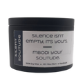 Mbodi 6 oz soy candle ‘Silent Solitude’ in metal tin with minimal label, crafted for a peaceful, introspective, and solitary environment
