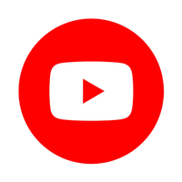 YouTube logo with red circle and white play button on a white background